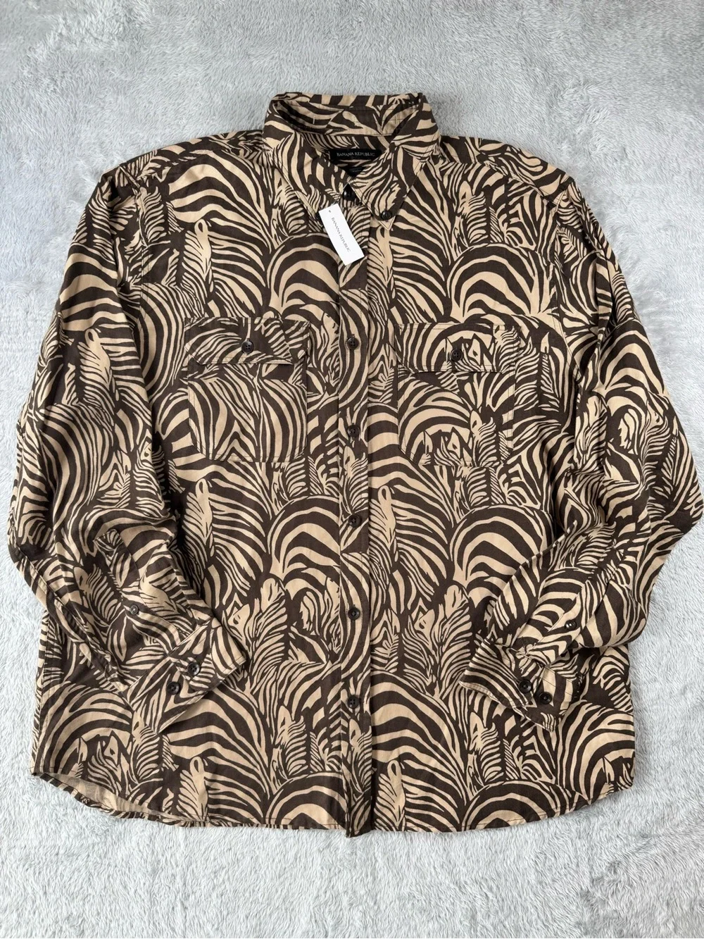 NWT Banana Republic Zebra Print Linen Blend Safari Shirt Men’s XL